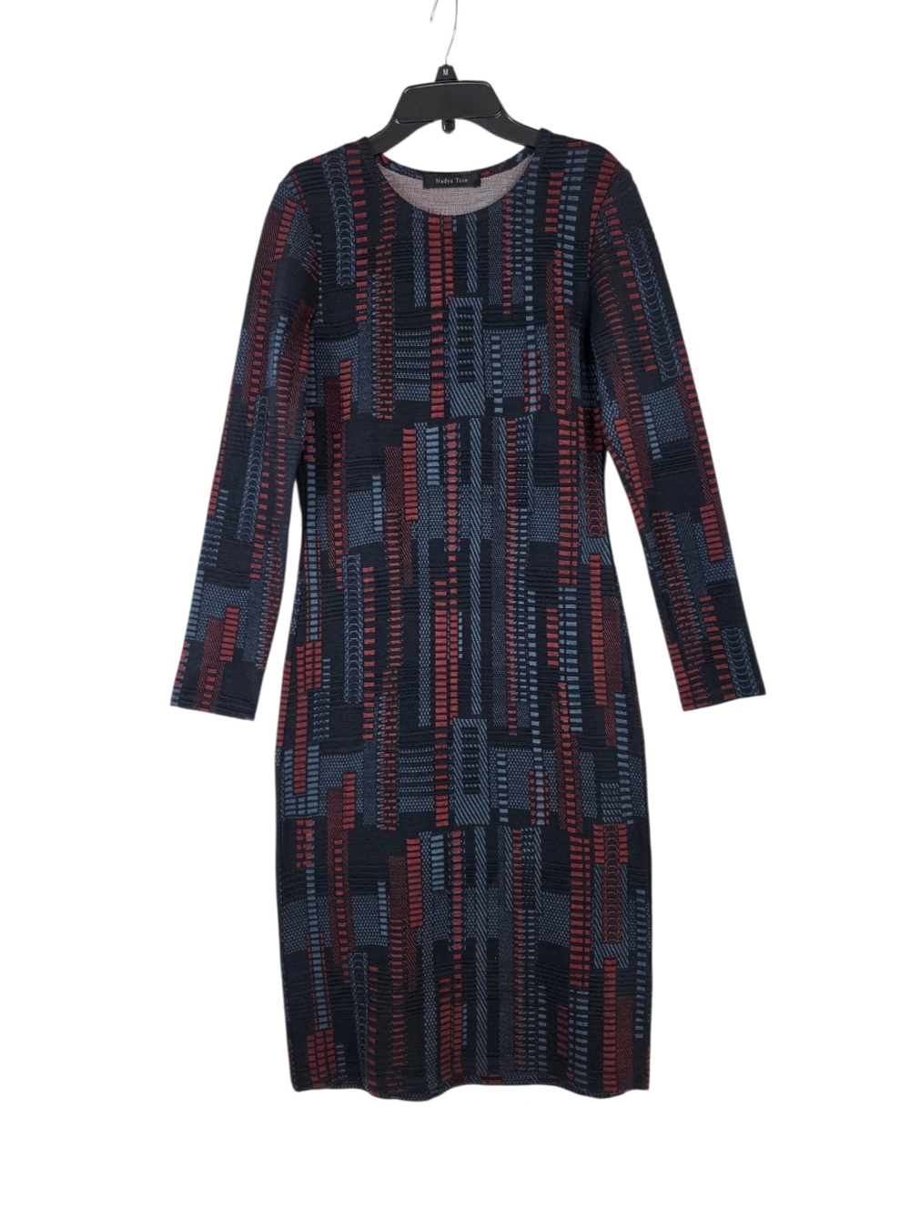 Nadya Toto Long-Sleeve Midi Knit Dress  Classic Geometric